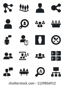 Set of vector isolated black icon - spoon and fork vector, male, checkroom, speaking man, team, meeting, patient, group, user, hr, client search, social media, hierarchy