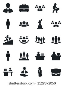 Set of vector isolated black icon - manager vector, pedestal, team, place, client, case, company, desk, career ladder, group