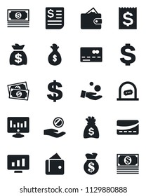Set of vector isolated black icon - credit card vector, ticket office, dollar sign, money bag, statistic monitor, cash, receipt, wallet, investment
