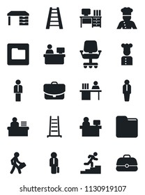 Set of vector isolated black icon - manager vector, desk, place, ladder, folder, career, cook, office chair, case