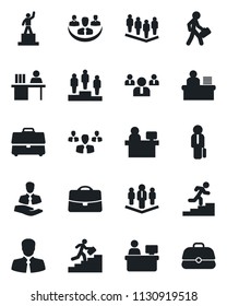 Set of vector isolated black icon - pedestal vector, team, manager place, client, case, company, desk, career ladder, group