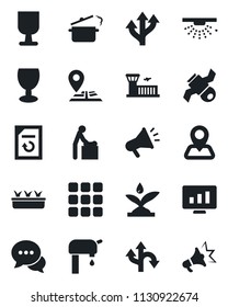 Set of vector isolated black icon - baby room vector, airport building, statistic monitor, document reload, seedling, route, navigation, satellite, fragile, dialog, menu, water supply, steaming pan