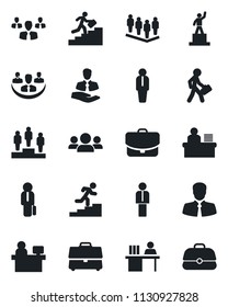 Set of vector isolated black icon - manager vector, pedestal, team, place, client, case, company, desk, career ladder, group