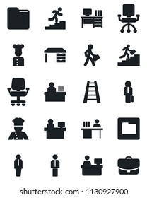Set of vector isolated black icon - manager vector, desk, place, ladder, folder, career, cook, office chair, case