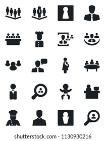 Set of vector isolated black icon - male vector, female, baby, team, meeting, manager place, pregnancy, client, speaker, group, user, company, hr, search, waiter, cook, consumer