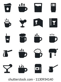 Set of vector isolated black icon - hot cup vector, coffee machine, water supply, wine card, drink, cocktail, phyto bar, beer, turkish