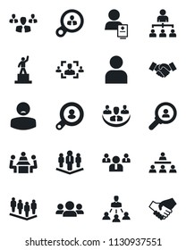 Set of vector isolated black icon - handshake vector, hierarchy, pedestal, team, patient, user, company, hr, meeting, client search, consumer, group