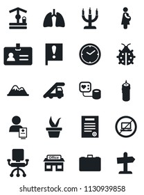 Set of vector isolated black icon - no laptop vector, identity, ladder car, case, seedling, lady bug, well, blood pressure, lungs, patient, pregnancy, important flag, store, clock, contract, candle