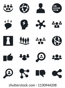 Set of vector isolated black icon - female vector, team, brainstorm, network, share, group, finger up, down, user, company, client search, consumer, social media