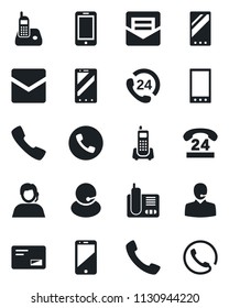 Set of vector isolated black icon - phone vector, mobile, office, 24 hours, support, cell, radio, mail, call