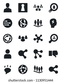 Set of vector isolated black icon - female vector, team, brainstorm, network, share, group, finger down, user, company, client search, social media