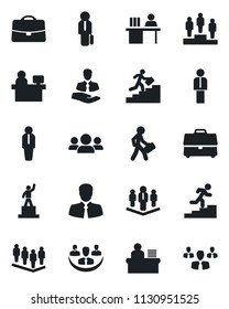 Set of vector isolated black icon - manager vector, pedestal, team, place, client, case, company, desk, career ladder, group