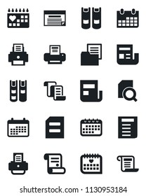 Set of vector isolated black icon - contract vector, book, document, calendar, printer, medical, folder, news, search, schedule