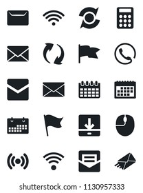 Set of vector isolated black icon - mail vector, mouse, calendar, update, download, calculator, wireless, phone, flag