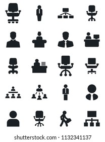 Set of vector isolated black icon - reception vector, manager, office chair, place, client, user, desk, hierarchy, estate agent