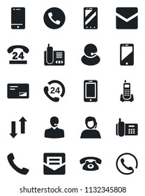 Set of vector isolated black icon - phone vector, mobile, office, 24 hours, support, cell, radio, mail, call, data exchange