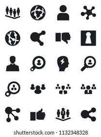 Set of vector isolated black icon - female vector, team, brainstorm, network, share, group, finger up, down, user, company, client search, consumer, social media