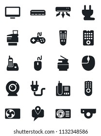 Set of vector isolated black icon - mouse vector, mobile tracking, gamepad, remote control, monitor, radio phone, copier, air conditioner, power plug, web camera