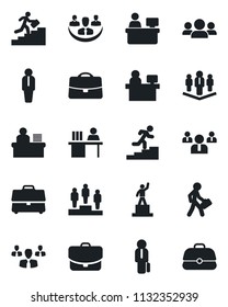 Set of vector isolated black icon - manager vector, pedestal, team, place, case, company, desk, career ladder, group