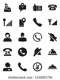 Set of vector isolated black icon - phone vector, no mobile, reception bell, office, 24 hours, support, tracking, radio, call, mute, cellular signal