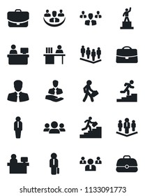 Set of vector isolated black icon - manager vector, pedestal, team, place, client, case, company, desk, career ladder, group