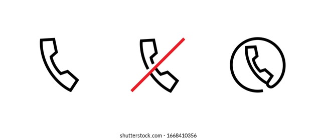 Conjunto de iconos negros vectoriales aislados en un fondo blanco - vector de teléfono, llamada rápida, llamada final, soporte. Línea editable