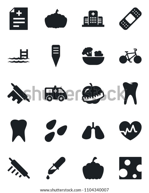 Set of vector isolated black icon - plant label
vector, pumpkin, seeds, heart pulse, diagnosis, dropper, patch,
ambulance car, bike, lungs, tooth, diet, hospital, pool, salad,
rolling pin, cheese