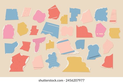 Set of vector isolated blank multi-colored torn scraps of paper for collage or scrapbooking.
