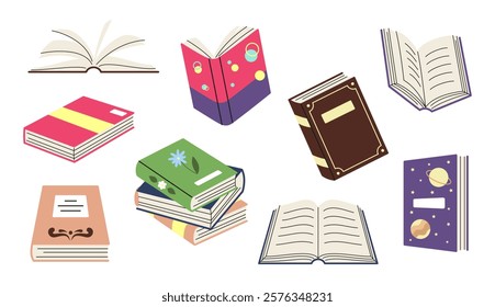 Set of vector isolated books in simple flat style