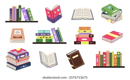 Set of vector isolated books in simple flat style