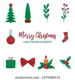 Set of vector isolated Christmas elements. Hand drawn elements. Doodle, flat style