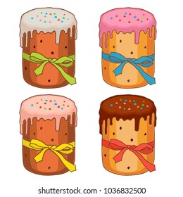 set of vector isolated Easter cake with bow on white background