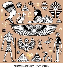 Set of Vector isolated Egypt symbols and objects