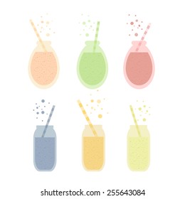 Set of vector isolated elements. Cocktail fruit juice in glass in flat style
