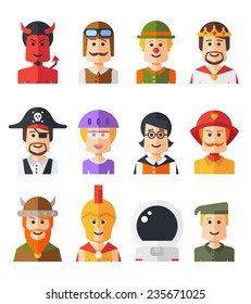 Set of vector isolated flat design people icon avatars for social network