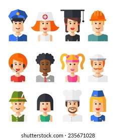 Set of vector isolated flat design people icon avatars for social network