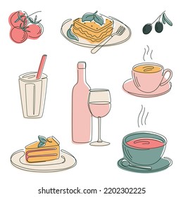 Set of vector isolated food illustrations in line-art style.