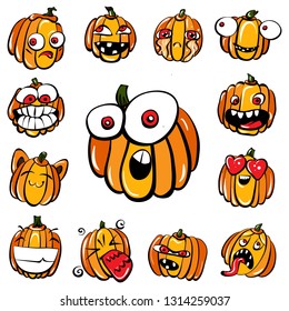 Set of vector isolated icons Halloween pumpkins