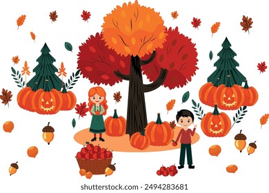 Set of vector isolated illustrations on the theme of autumn.