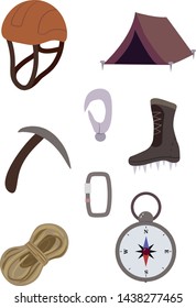 A set of vector isolated mountaineering equipment