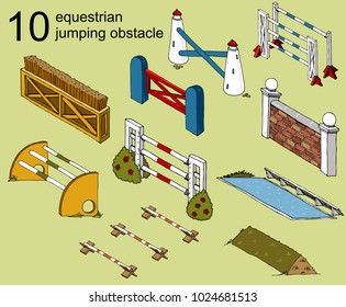 set vector isolated obstacle equestrian sport Jumping isometry