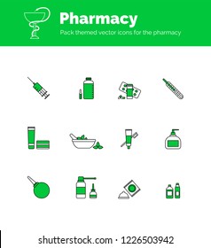 Set of vector isolated pharmacy icons.