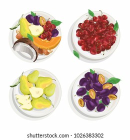 set of vector isolated plates with 
 different fruits