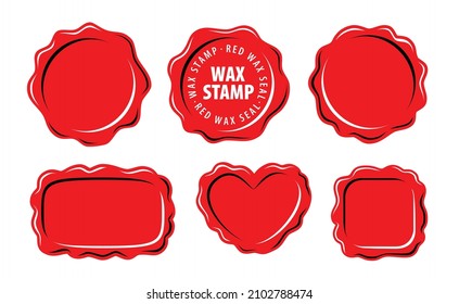 Set of vector isolated red wax stamp. Old wax seal illustration