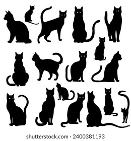 Set of vector isolated silhouettes of cats for your design