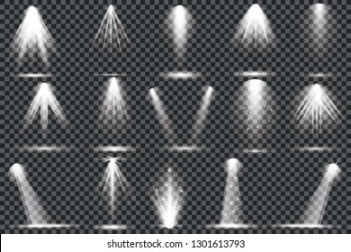 Set of vector isolated spotlights. Stage light on transparent background