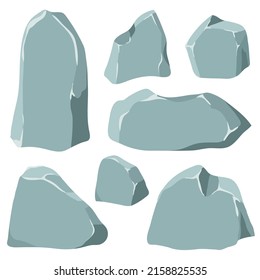 Conjunto de piedras vectoriales aisladas con frente plano. Hombros y rocas al estilo de las caricaturas. colección para juegos y diseño.