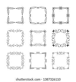 Set of vector isolated vintage square flourish frames and fancy borders. Calligraphic design elements.