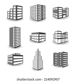 Set of vector isometric building icons isolated on white background