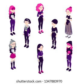 Set of vector isometric different girl